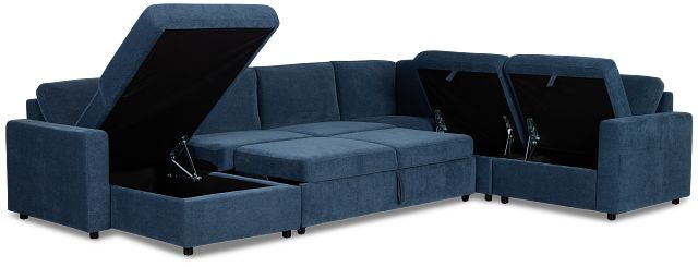 Addie Blue Fabric Medium Left Chaise Storage Sleeper Sectional