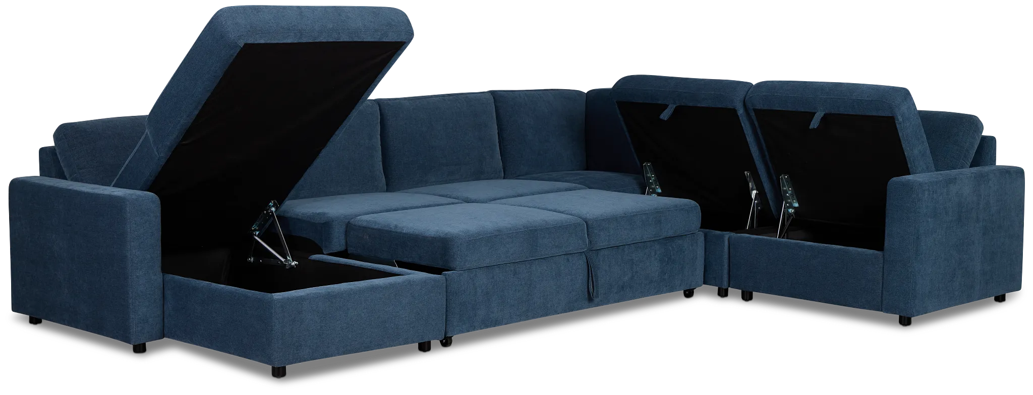Addie Blue Fabric Medium Left Chaise Storage Sleeper Sectional