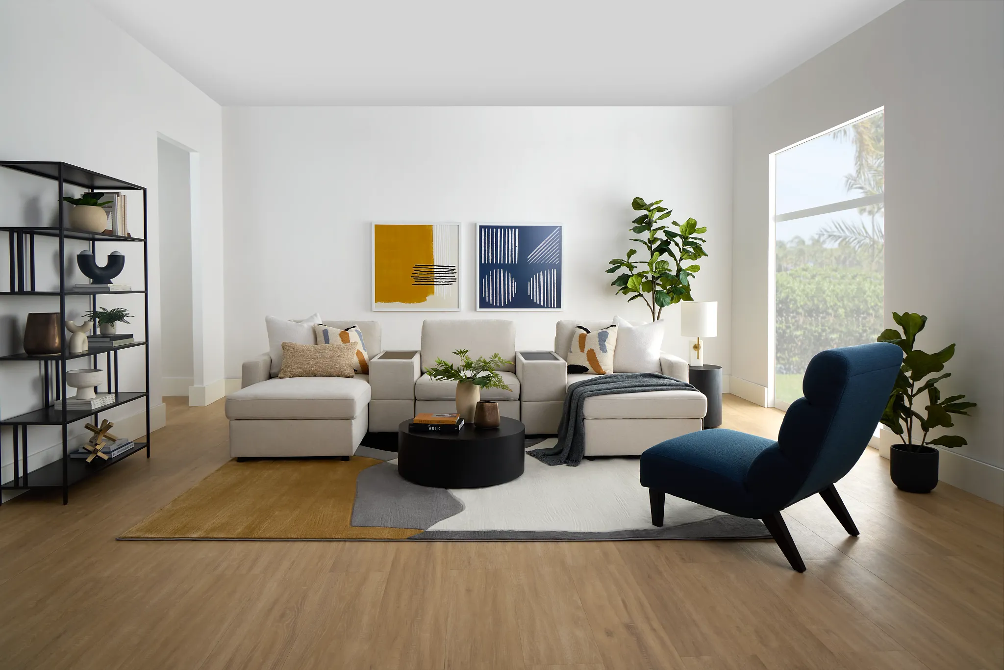 Addie Beige Fabric 6-piece Home Theater With Storage Consoles