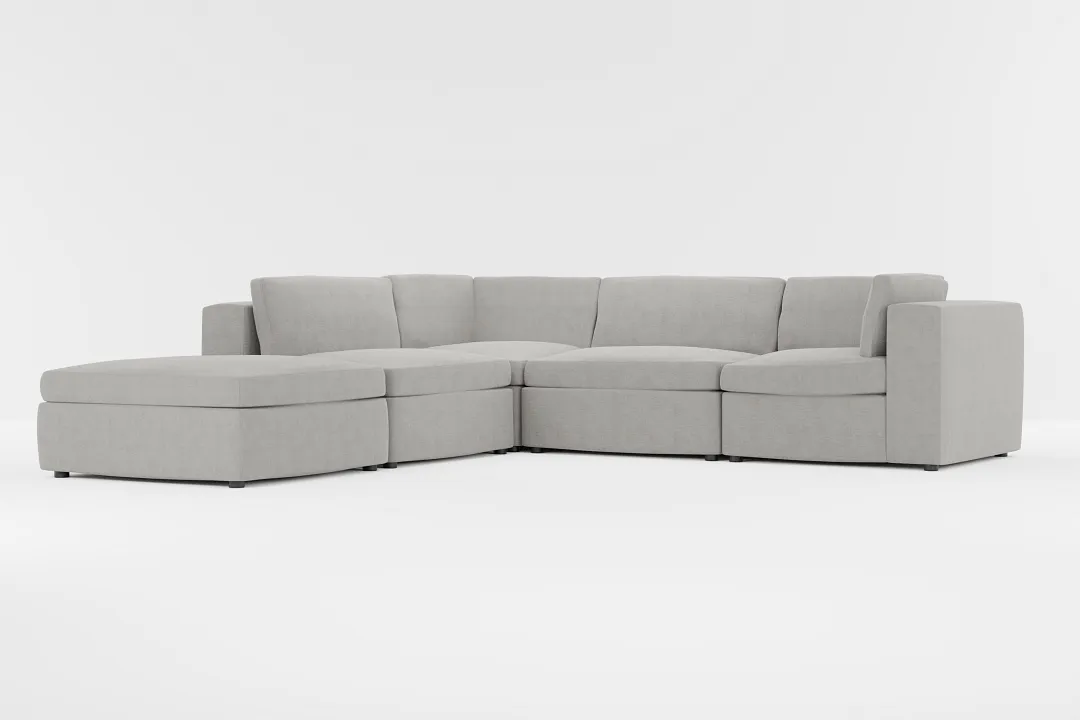 Destin Maguire Gray Fabric 5pc Bumper Sectional