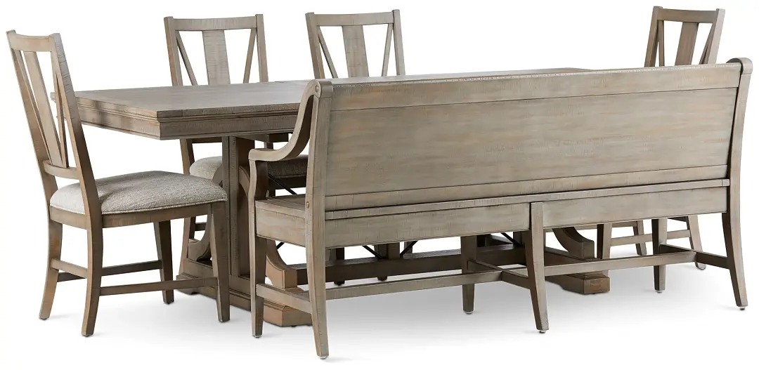 Heron Cove Light Tone Trestle Table, 4 Chairs & Bench Heron Cove Light Tone Trestle Table, 4 Chairs & Bench