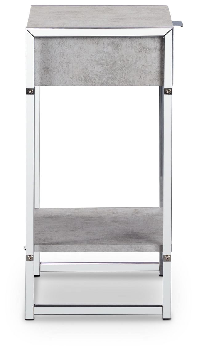 Evansville Light Gray Chrome Nightstand