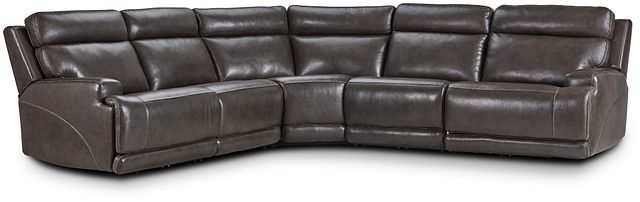 Valor Dark Gray Leather Small Two-arm Power Reclining Sectional