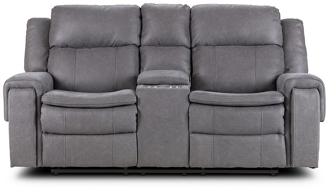 Scout Gray Micro Reclining Console Loveseat (1)
