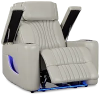 Nova Light Gray Lthr/vinyl Power Recliner W/ Massage