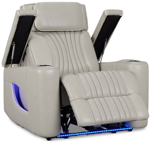 Nova Light Gray Lthr/vinyl Power Recliner W/ Massage