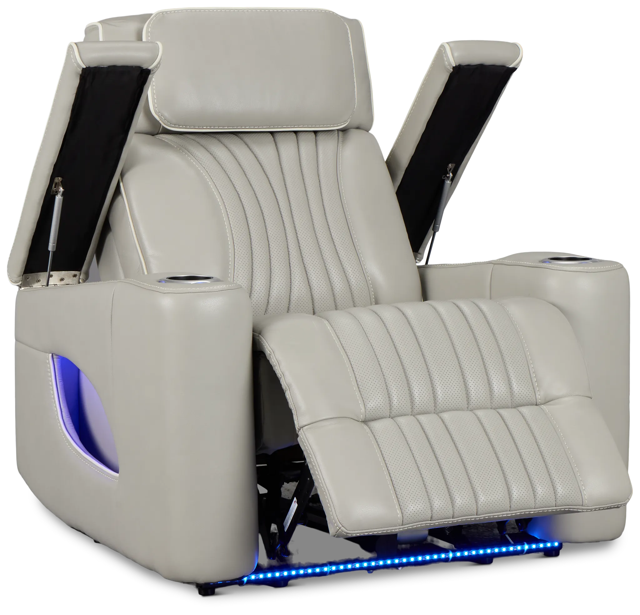 Nova Light Gray Lthr/vinyl Power Recliner W/ Massage