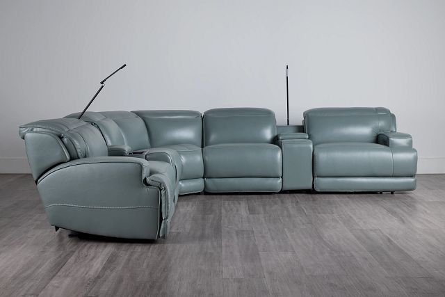 Reign Green Lthr/vinyl Large Dual Power Reclining Two-arm Sectional