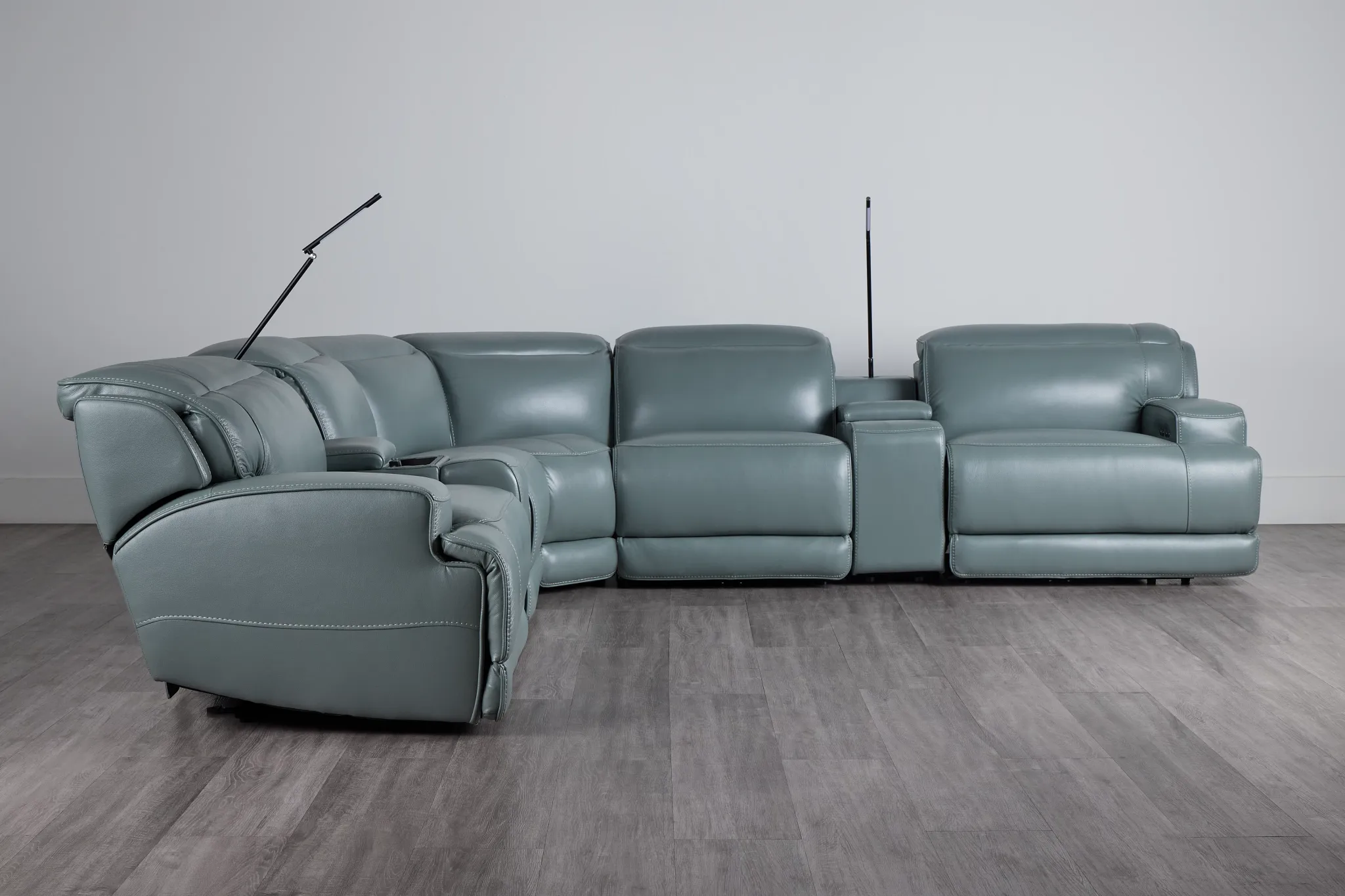 Reign Green Leather/Vinyl Large Dual Power Reclining Two-arm Sectional