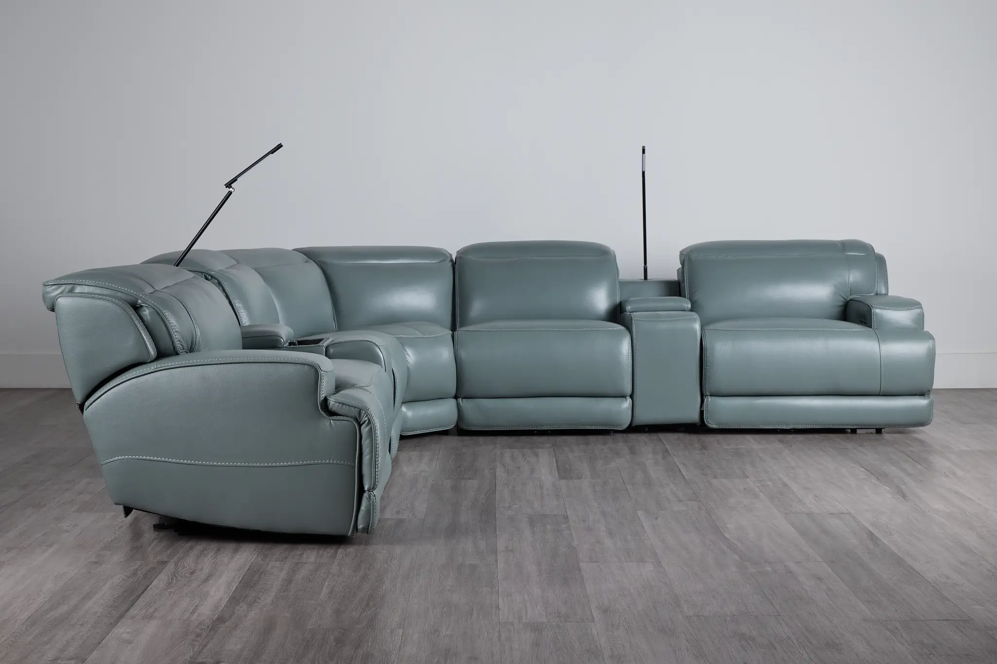Reign Green Leather/Vinyl Large Dual Power Reclining Two-arm Sectional Reign Green Leather/Vinyl Large Dual Power Reclining Two-arm Sectional