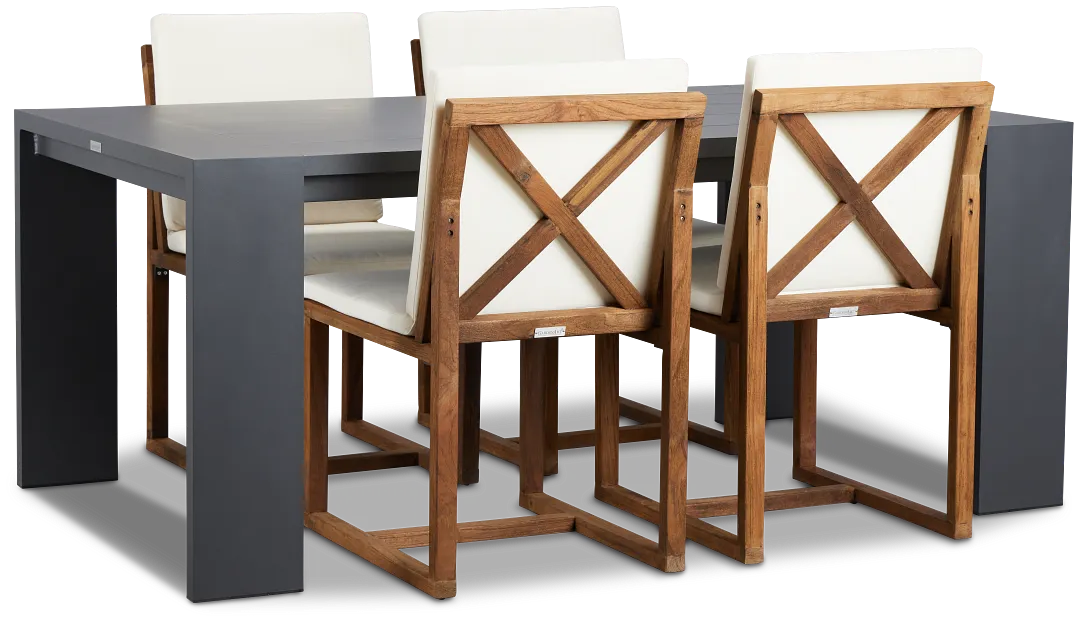 Linear Dark Gray White 70" Aluminum Table & 4 Teak Cushioned Side Chairs