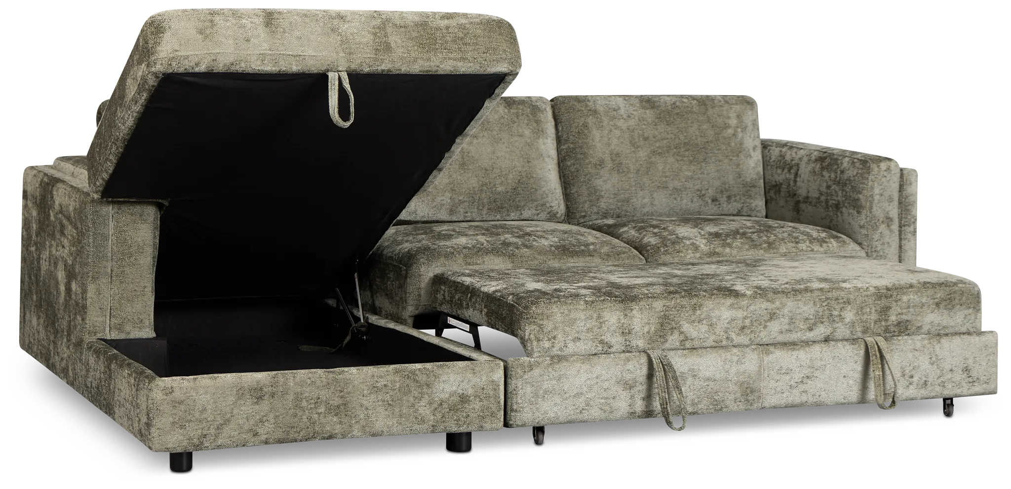Farren Dark Green Fabric Small Left Chaise Storage Sleeper Sectional