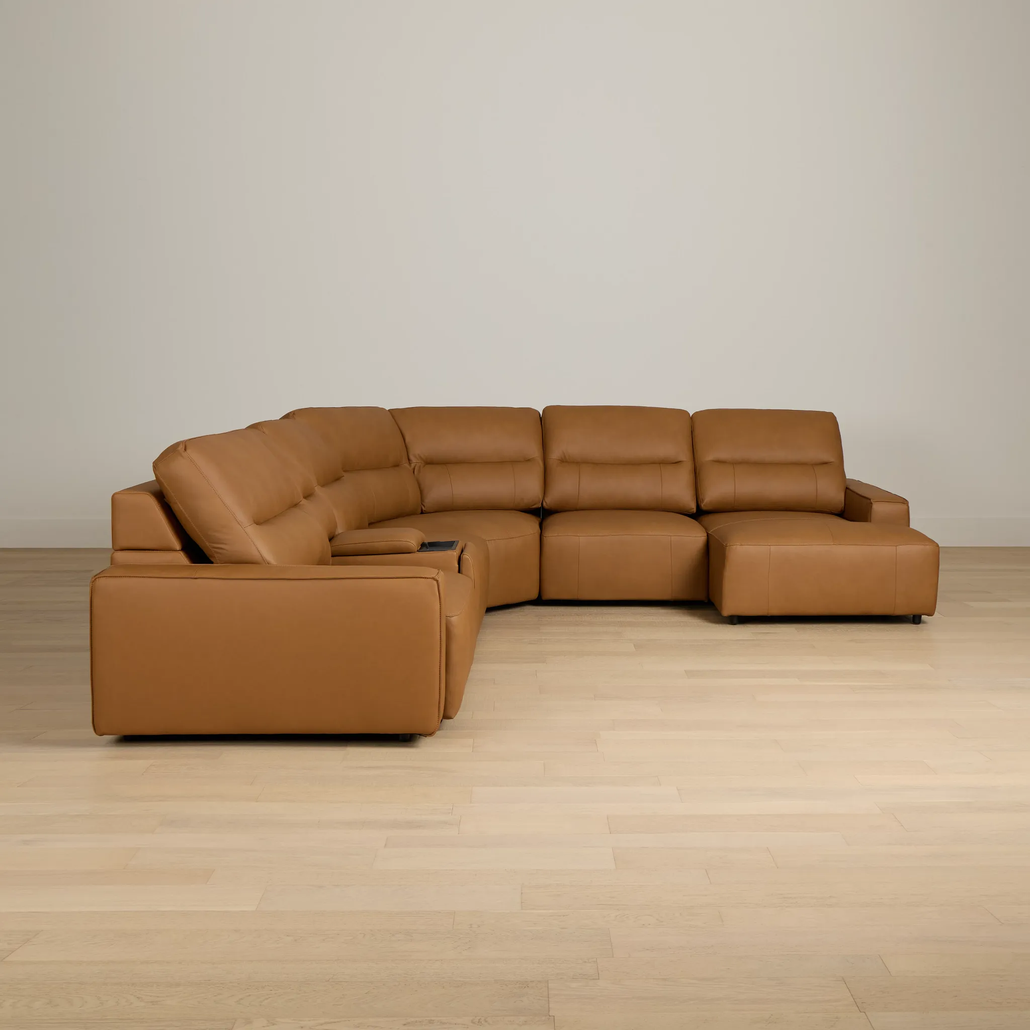 Rudy Brown Lthr/vinyl Medium Dual Power Right Extension Chaise Sectional