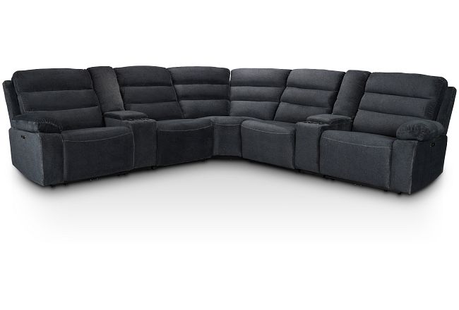 Orion Dark Gray Fabric Large Dual Power Reclining Two-arm Sectional