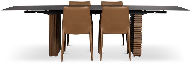 Wayne Two-tone Stone Rectangular Table & 4 Brown Upholstered Chairs