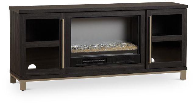 Roswell Dark Tone 65" Tv Stand With Fireplace Insert