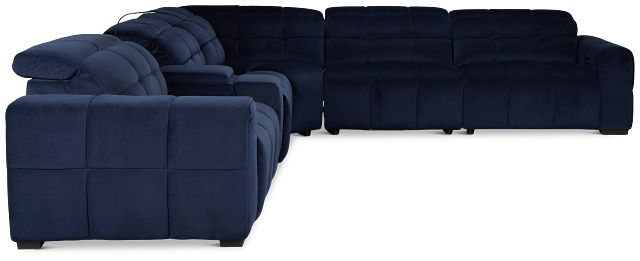 Gemma Navy Velvet Medium Triple Power Left Chaise Sectional