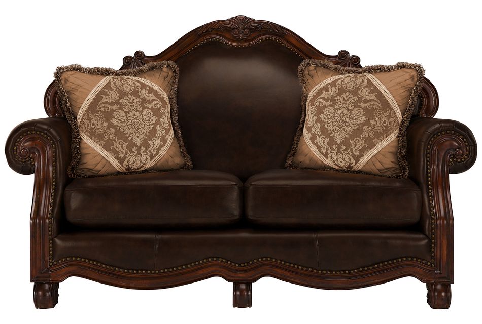 Regal Dark Tone Leather Loveseat
