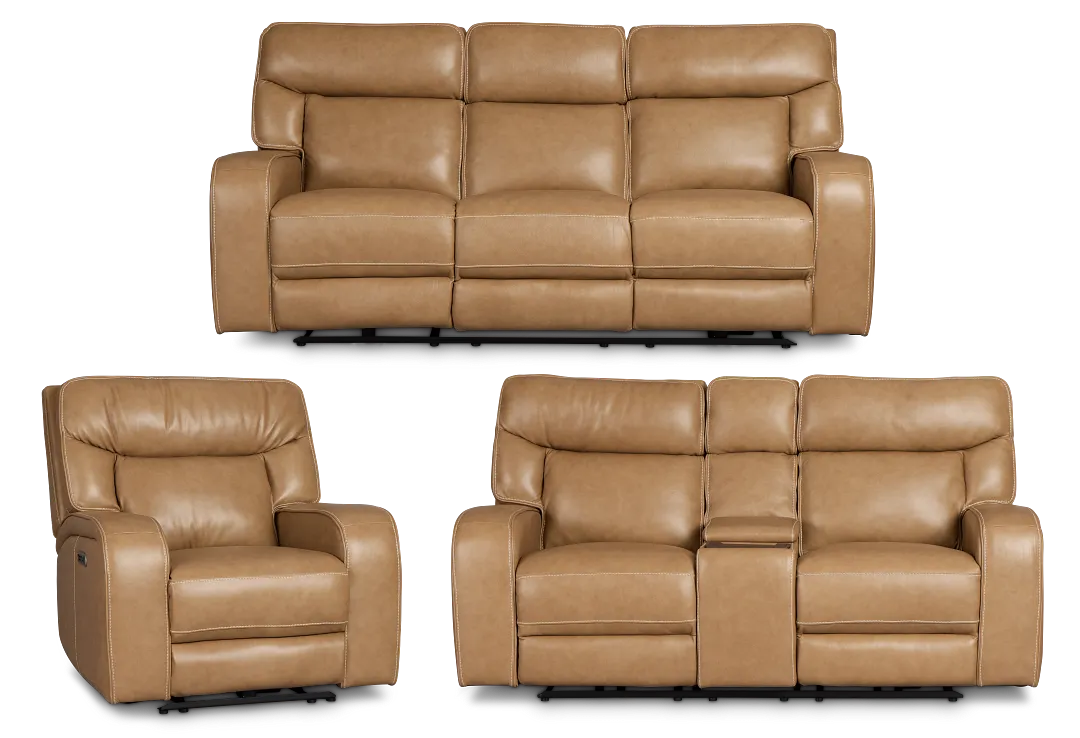 Jasper Light Brown Leather Power Reclining Living Room