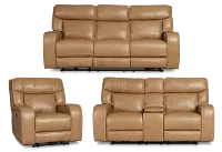 Jasper Light Brown Leather Power Reclining Living Room
