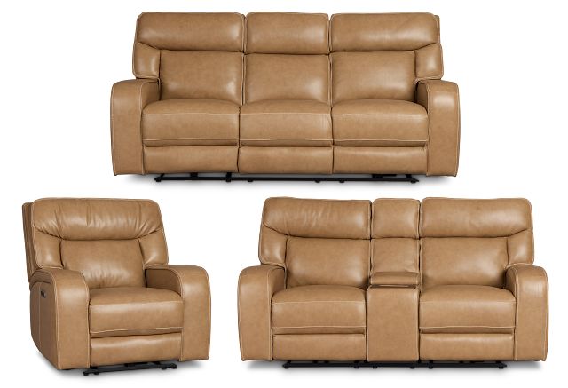 Jasper Light Brown Leather Power Reclining Living Room