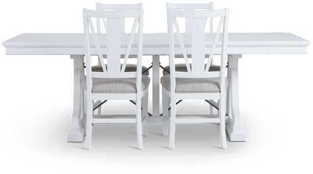 Heron Cove White Trestle Rectangular Table & 4 Upholstered Chairs (5)
