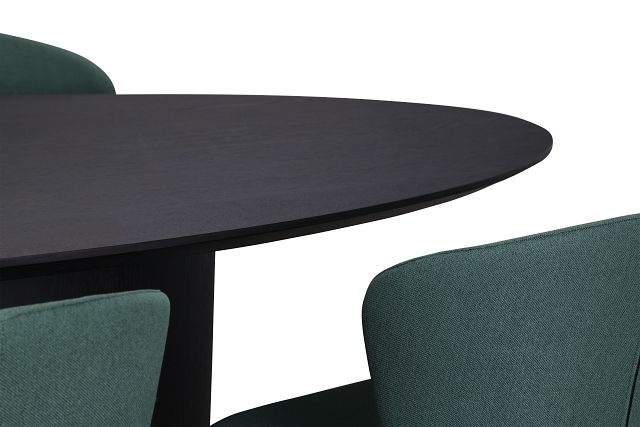 Nomad Black 78" Oval Table & 4 Dark Green Chairs W/ Black Legs