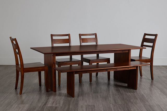 Bowery Dark Tone Rect Table, 4 Chairs & Bench