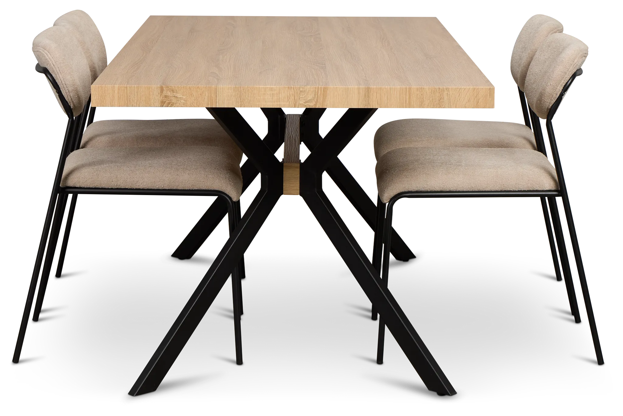 Lynden Light Tone Rect Table & 4 Beige Metal Upholstered Side Chairs