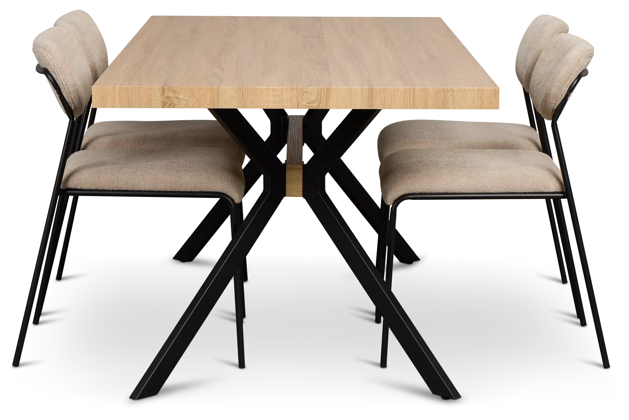 Lynden Light Tone Rect Table & 4 Beige Metal Upholstered Side Chairs Lynden Light Tone Rect Table & 4 Beige Metal Upholstered Side Chairs