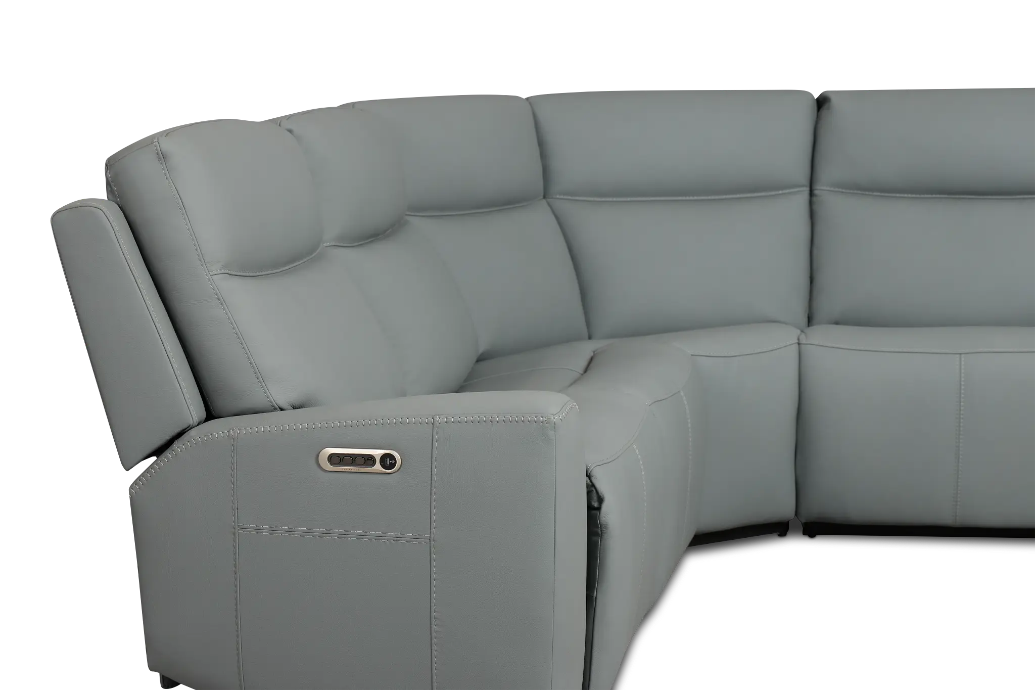 Flexsteel Sterling Blue Lthr/vinyl Small Dual Power Reclining Two-arm Sectional Flexsteel Sterling Blue Lthr/vinyl Small Dual Power Reclining Two-arm Sectional