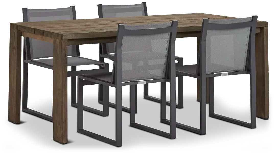Linear 70" Teak Table & 4 Sling Side Chairs