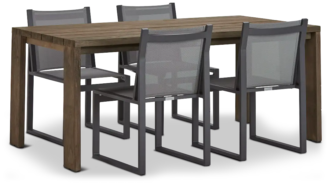 Linear 70" Teak Table & 4 Sling Side Chairs Linear 70" Teak Table & 4 Sling Side Chairs