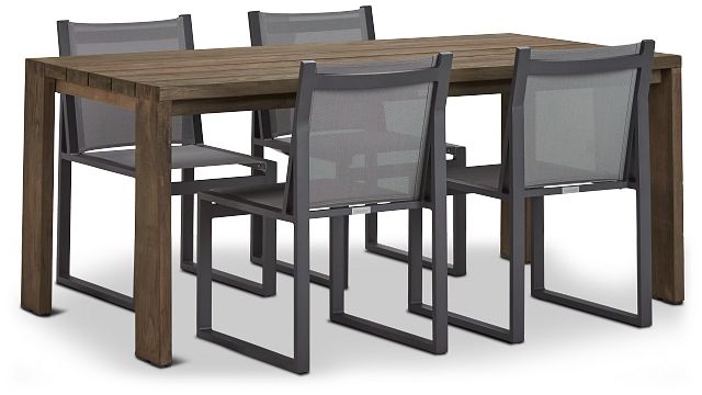 Linear 70" Teak Table & 4 Sling Side Chairs