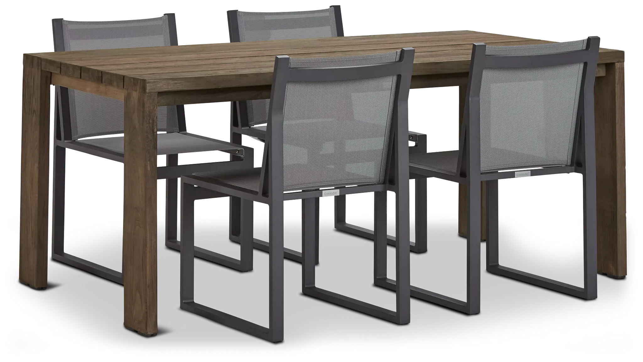 Linear 70" Teak Table & 4 Sling Side Chairs