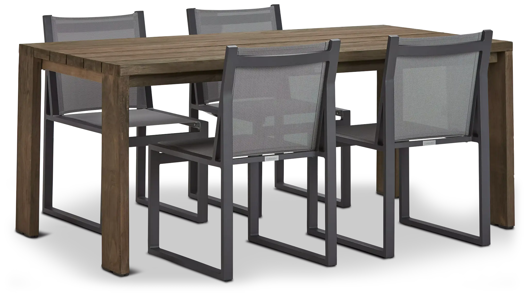 Linear 70" Teak Table & 4 Sling Side Chairs Linear 70" Teak Table & 4 Sling Side Chairs