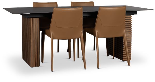 Wayne Two-tone Stone Rectangular Table & 4 Brown Upholstered Chairs