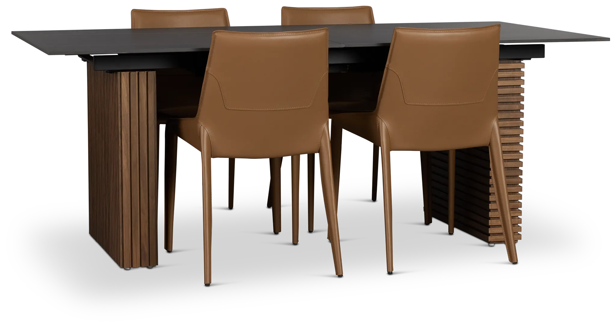 Wayne Two-tone Stone Rectangular Table & 4 Brown Upholstered Chairs