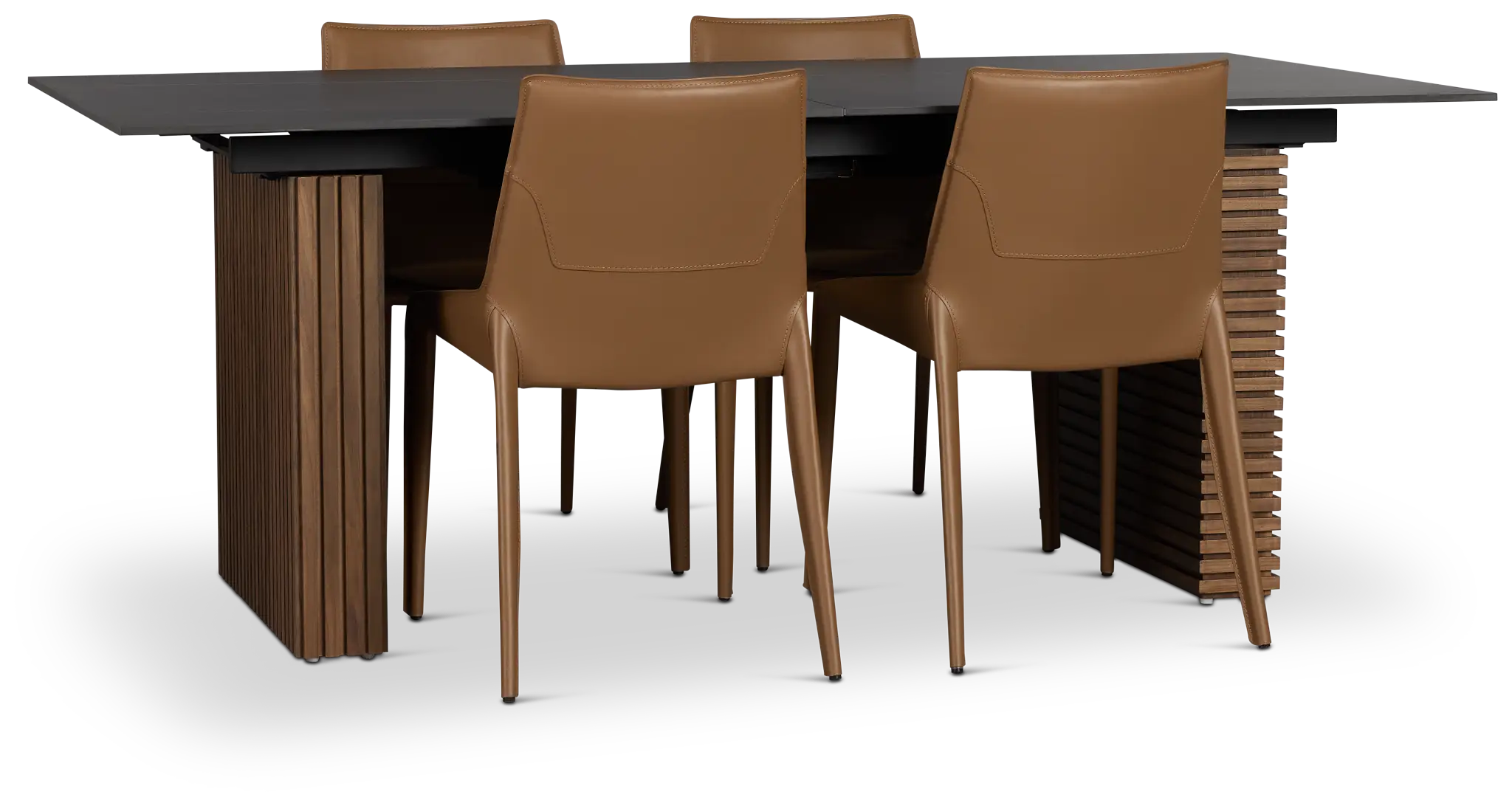 Wayne Two-tone Stone Rectangular Table & 4 Brown Upholstered Chairs Wayne Two-tone Stone Rectangular Table & 4 Brown Upholstered Chairs