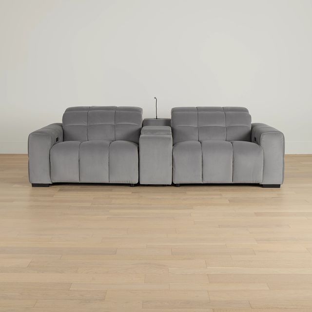 Gemma Light Gray Velvet Power Reclining Console Sofa