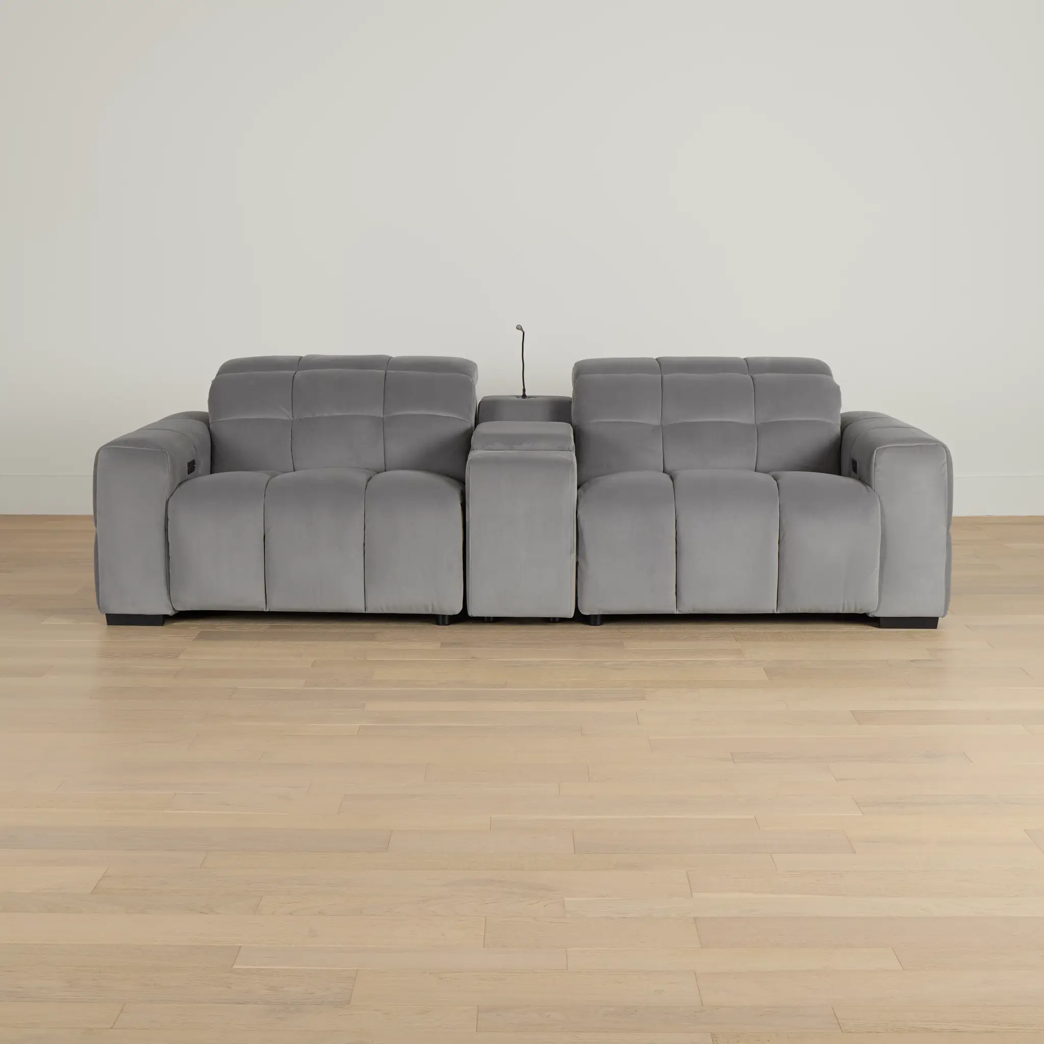 Gemma Light Gray Velvet Power Reclining Console Sofa Gemma Light Gray Velvet Power Reclining Console Sofa
