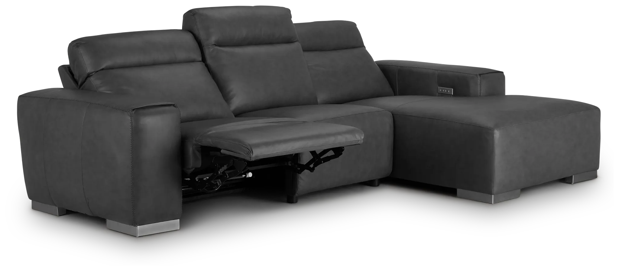 Elba Dark Gray Leather Small Dual Power Right Chaise Sectional