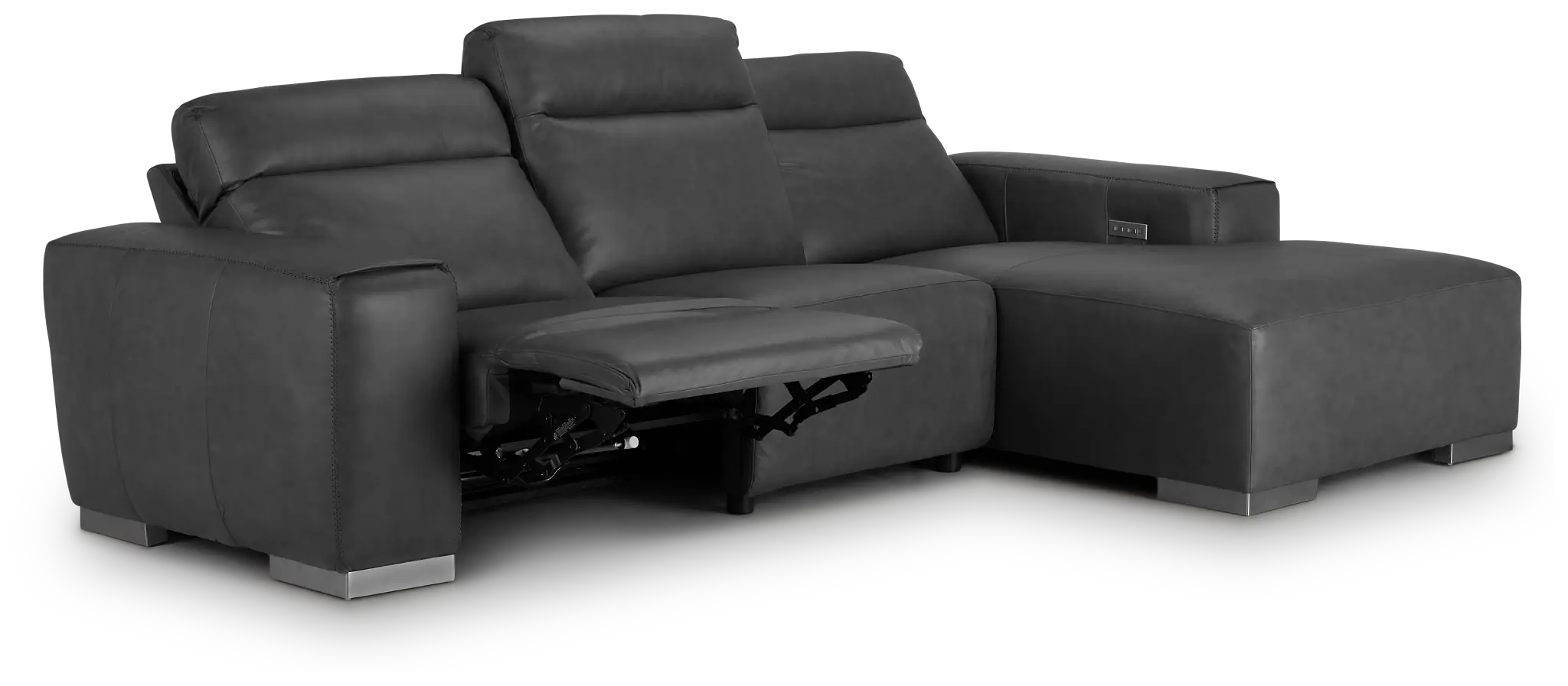 Elba Dark Gray Leather Small Dual Power Right Chaise Sectional Elba Dark Gray Leather Small Dual Power Right Chaise Sectional