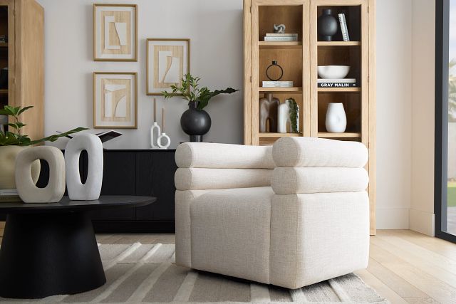 Celine Light Beige Fabric Swivel Accent Chair