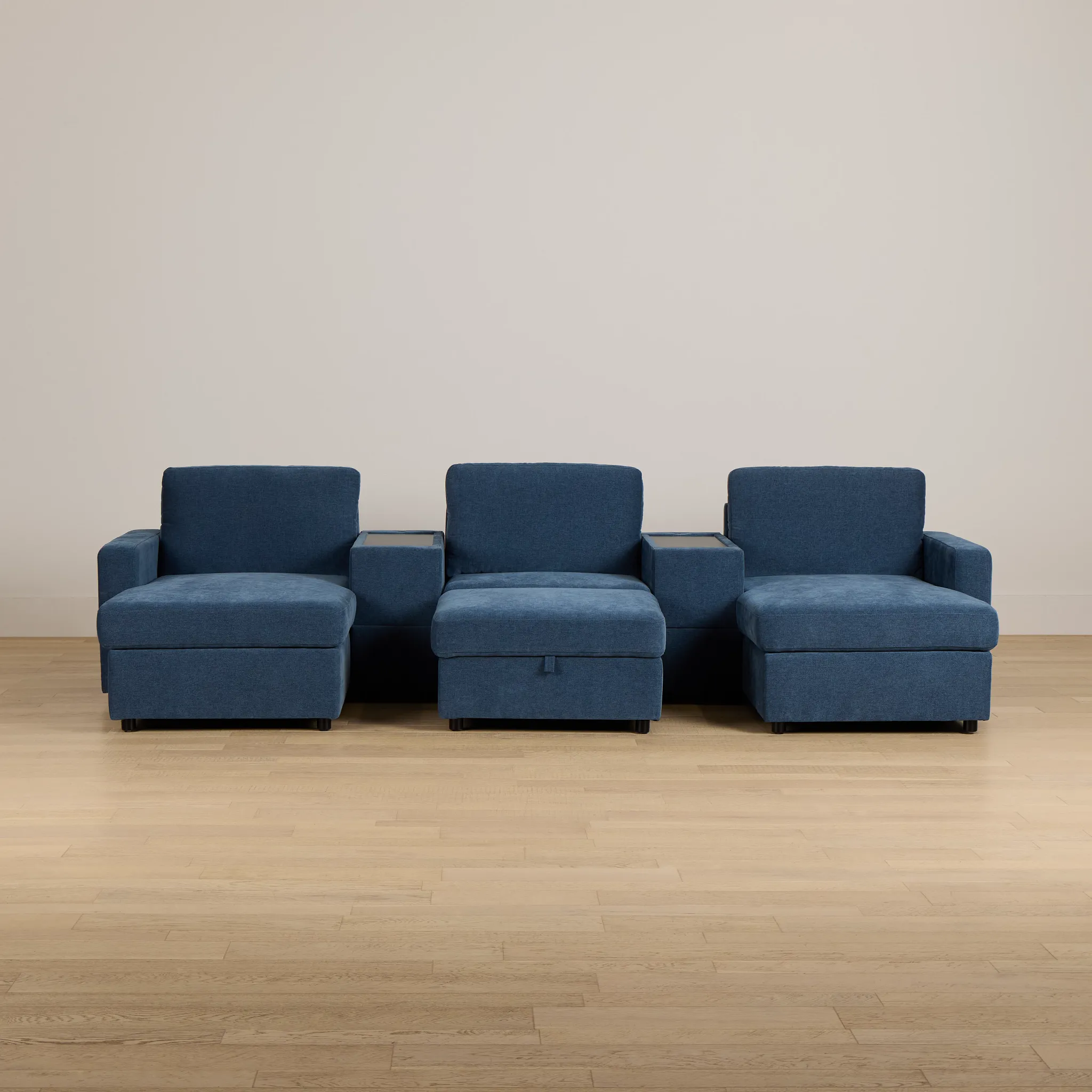 Addie Blue Fabric 6-piece Home Theater With Storage Consoles