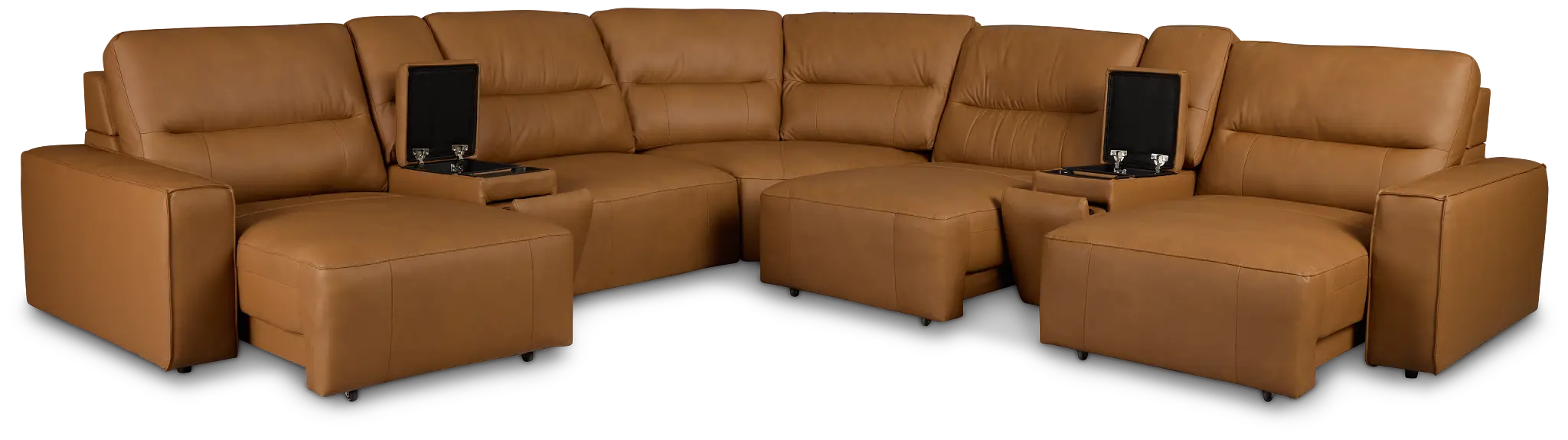 Rudy Brown Lthr/vinyl Large Tri Power 2 Arm Extension Chaise Sectional Rudy Brown Lthr/vinyl Large Tri Power 2 Arm Extension Chaise Sectional