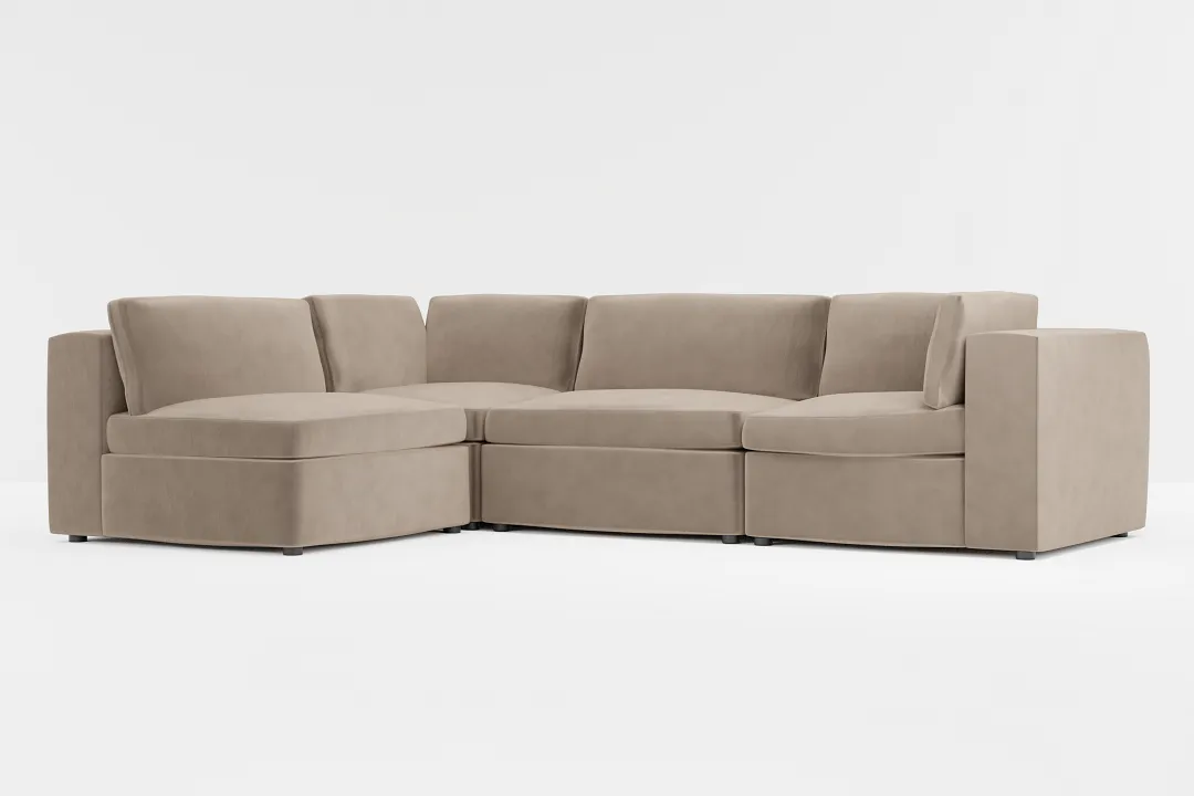 Destin Joya Beige Velvet 4-piece Modular Sectional