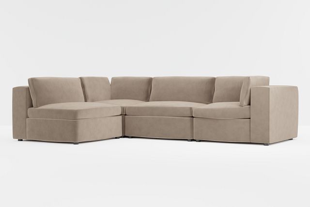 Destin Joya Beige Velvet 4-piece Modular Sectional