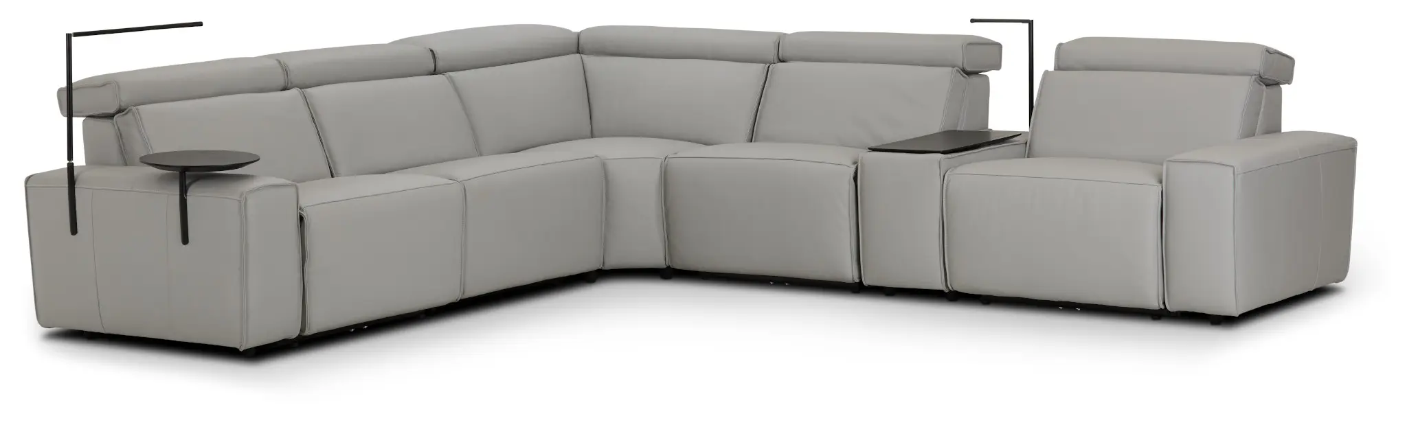 Carmelo Gray Leather Medium Dual Power Sectional W/left Table & Light Carmelo Gray Leather Medium Dual Power Sectional W/left Table & Light