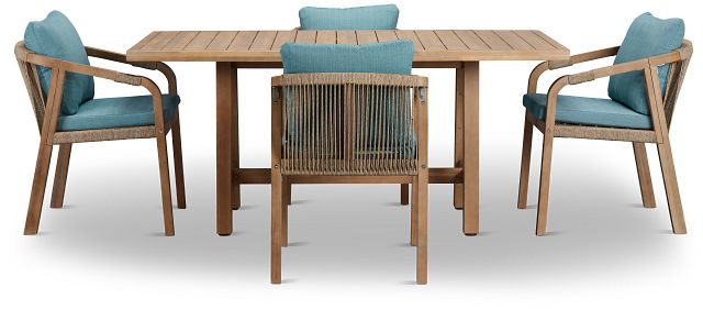Laguna Light Tone 66" Retangular Table & 4 Teal Cushioned Chairs